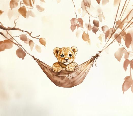 Papier peint lionceau bébé lion dans un hamac
