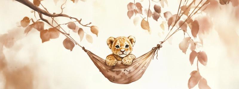 Papier peint lionceau bébé lion dans un hamac