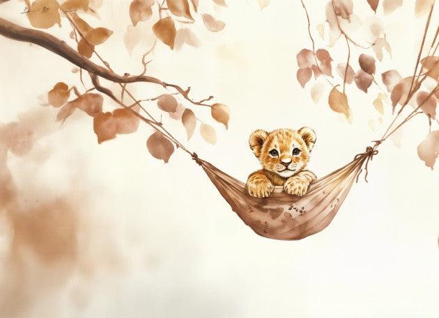 Papier peint lionceau bébé lion dans un hamac