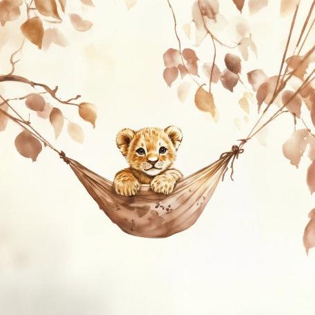 Papier peint lionceau bébé lion dans un hamac
