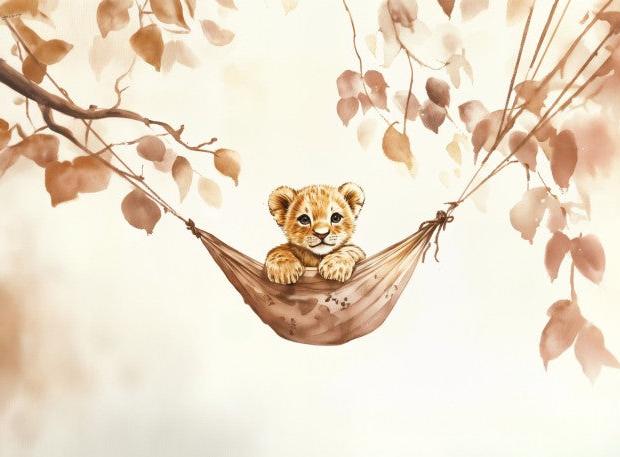 Papier peint lionceau bébé lion dans un hamac