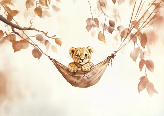 Papier peint lionceau bébé lion dans un hamac