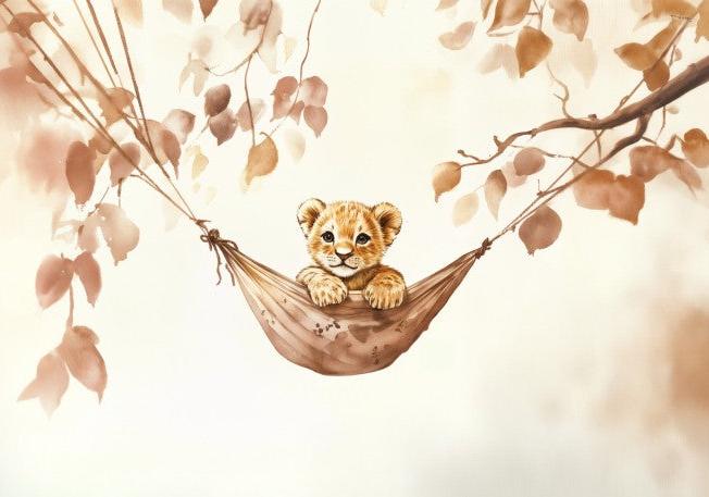 Papier peint lionceau bébé lion dans un hamac