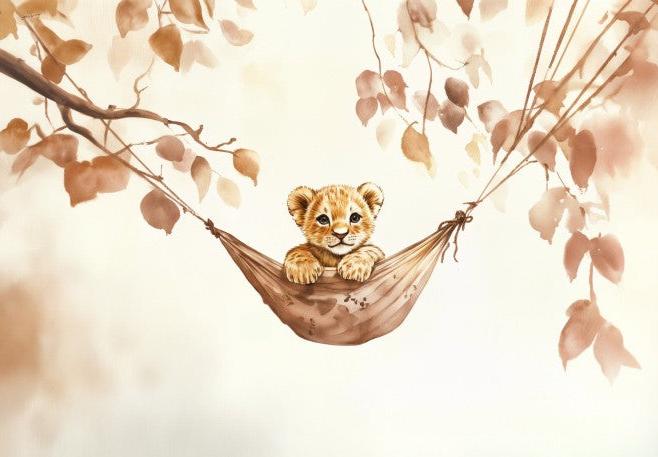 Papier peint lionceau bébé lion dans un hamac