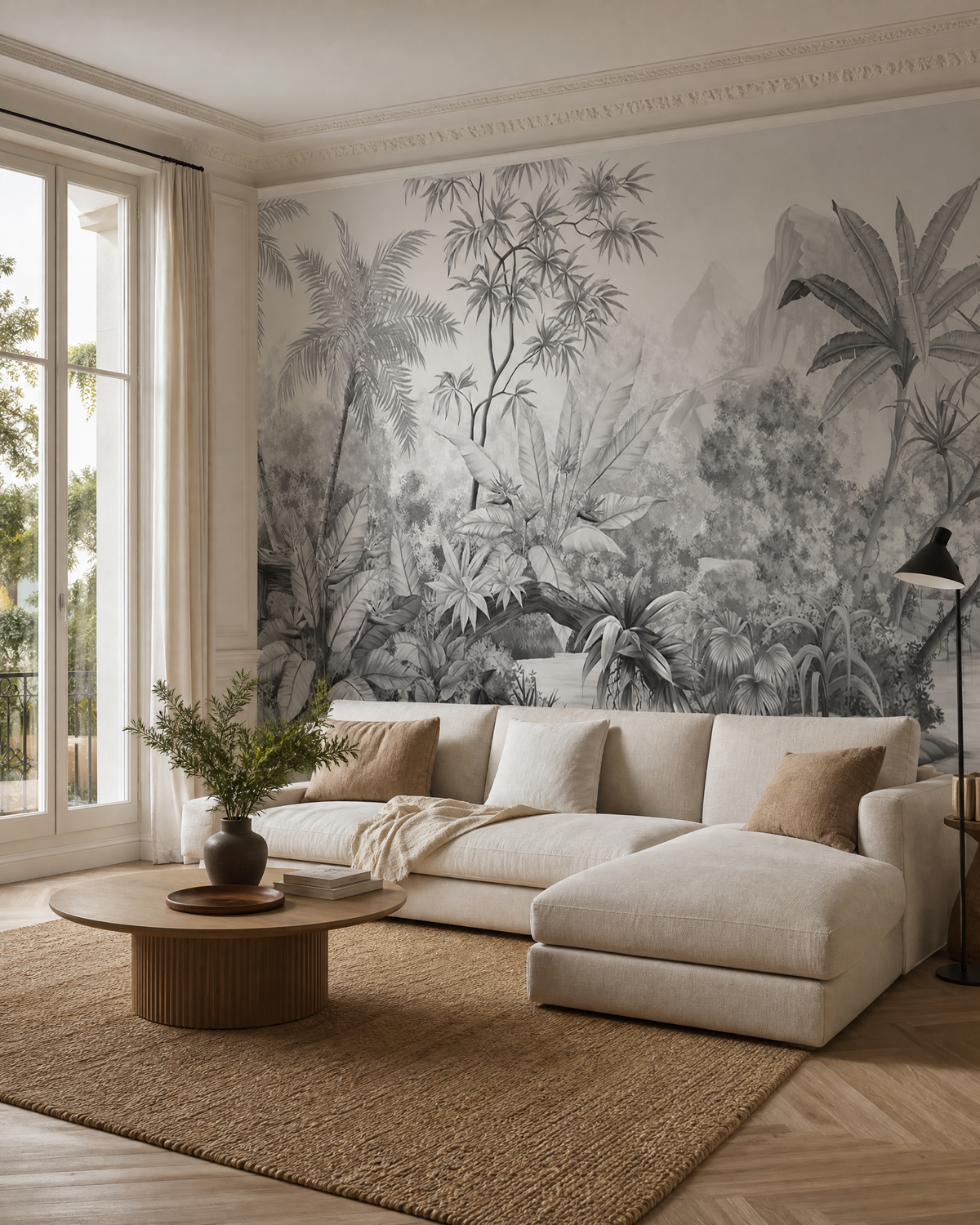 Papier peint jungle noir et blanc – vue 2