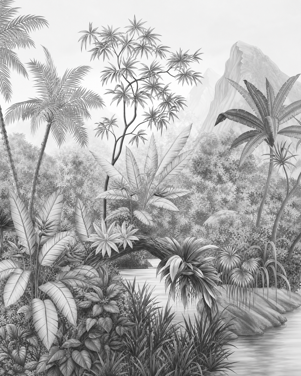 Papier peint jungle noir et blanc – vue 1