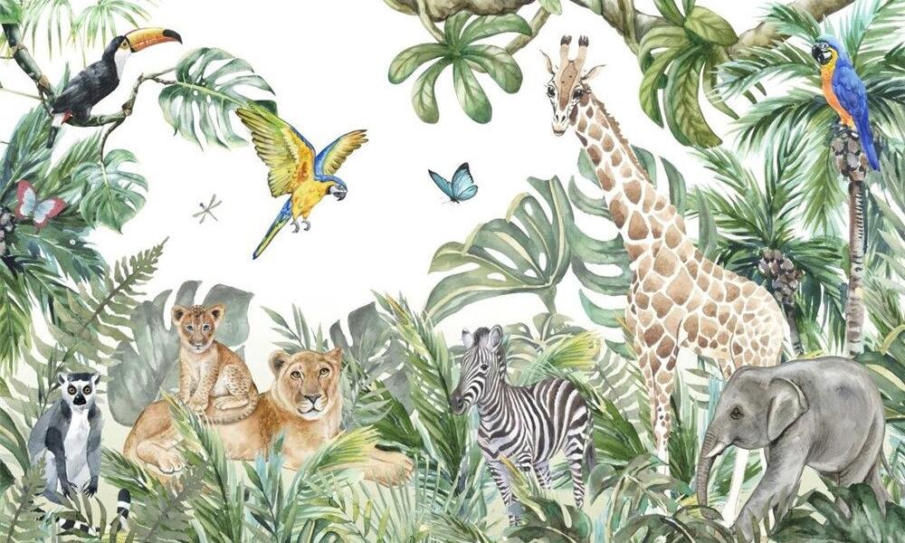 Papier peint jungle enfant faune et flore