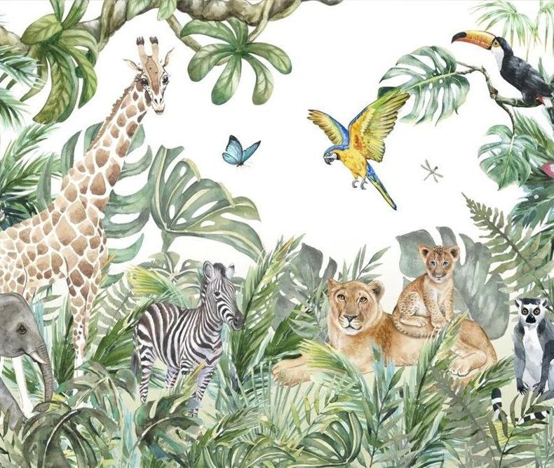 Papier peint jungle enfant faune et flore