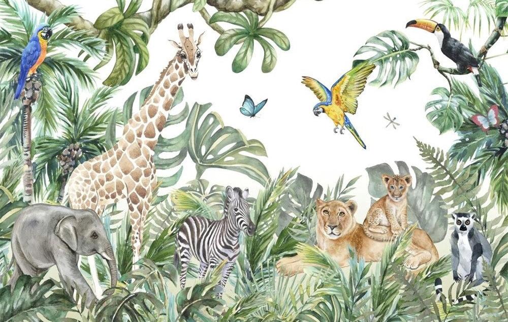 Papier peint jungle enfant faune et flore