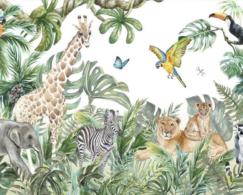 Papier peint jungle enfant faune et flore