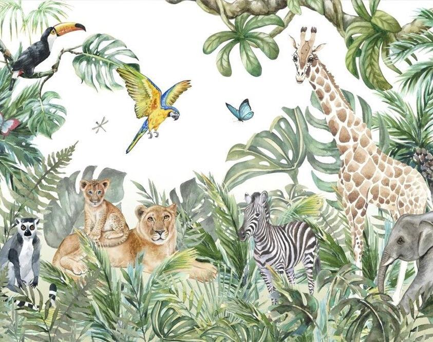 Papier peint jungle enfant faune et flore