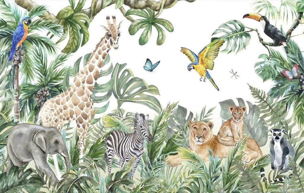 Papier peint jungle enfant faune et flore