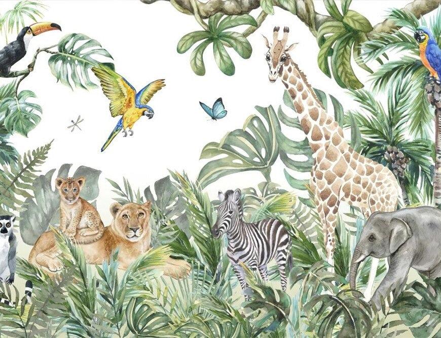 Papier peint jungle enfant faune et flore