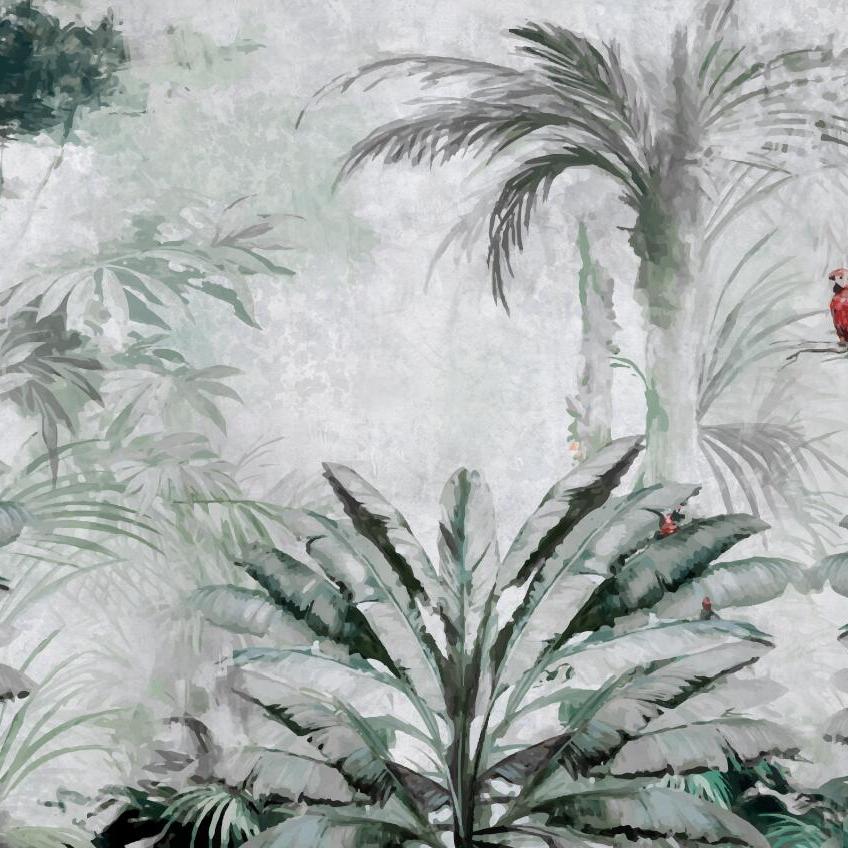 Papier peint jungle chic flamants et perroquets