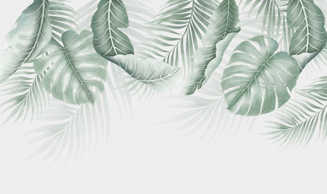 Papier peint feuillage palmier et monstera