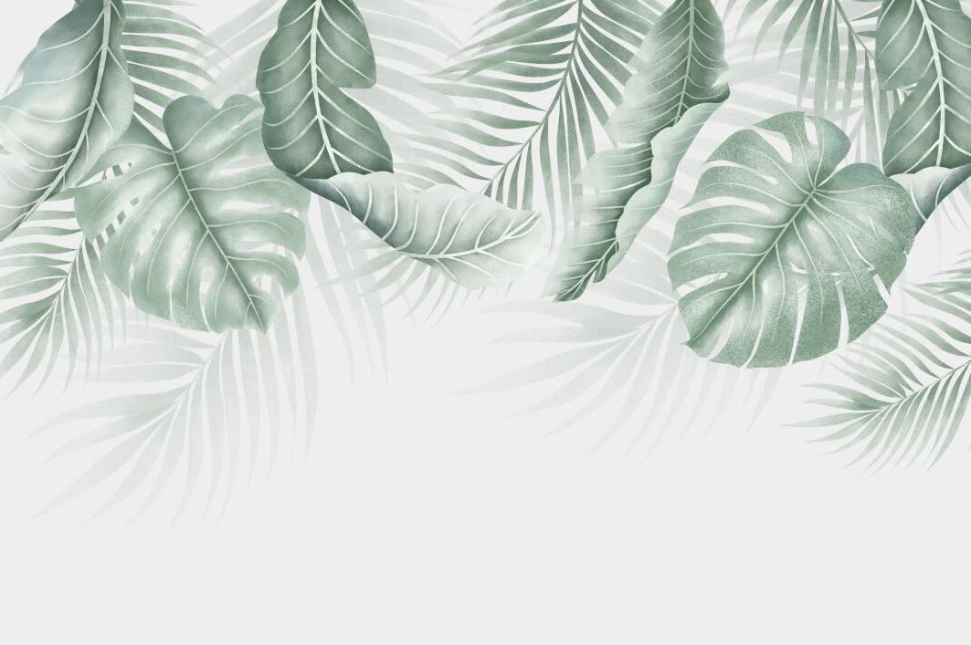 Papier peint feuillage palmier et monstera