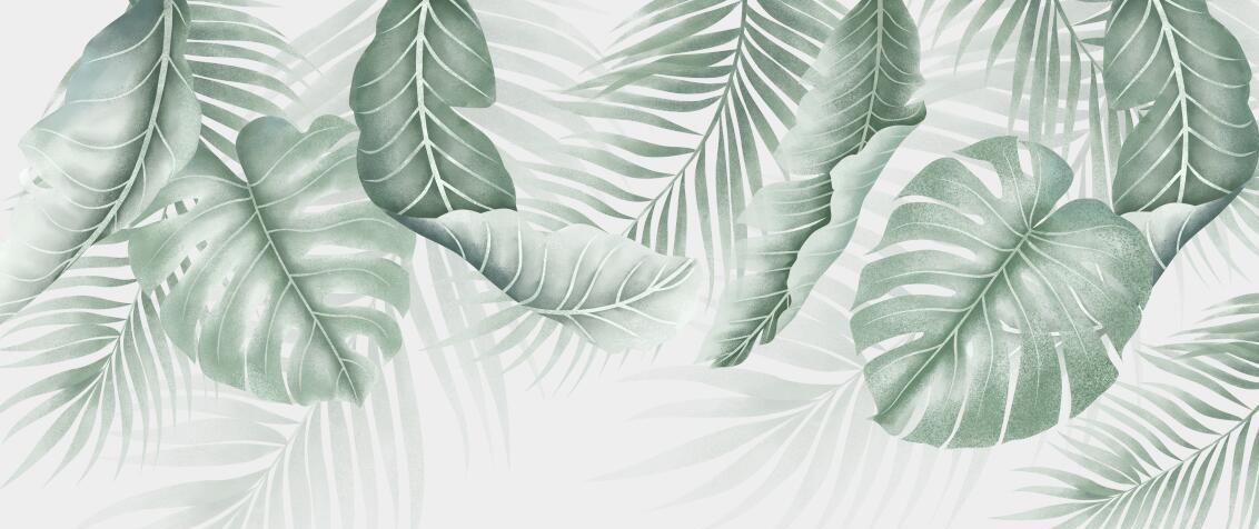 Papier peint feuillage palmier et monstera