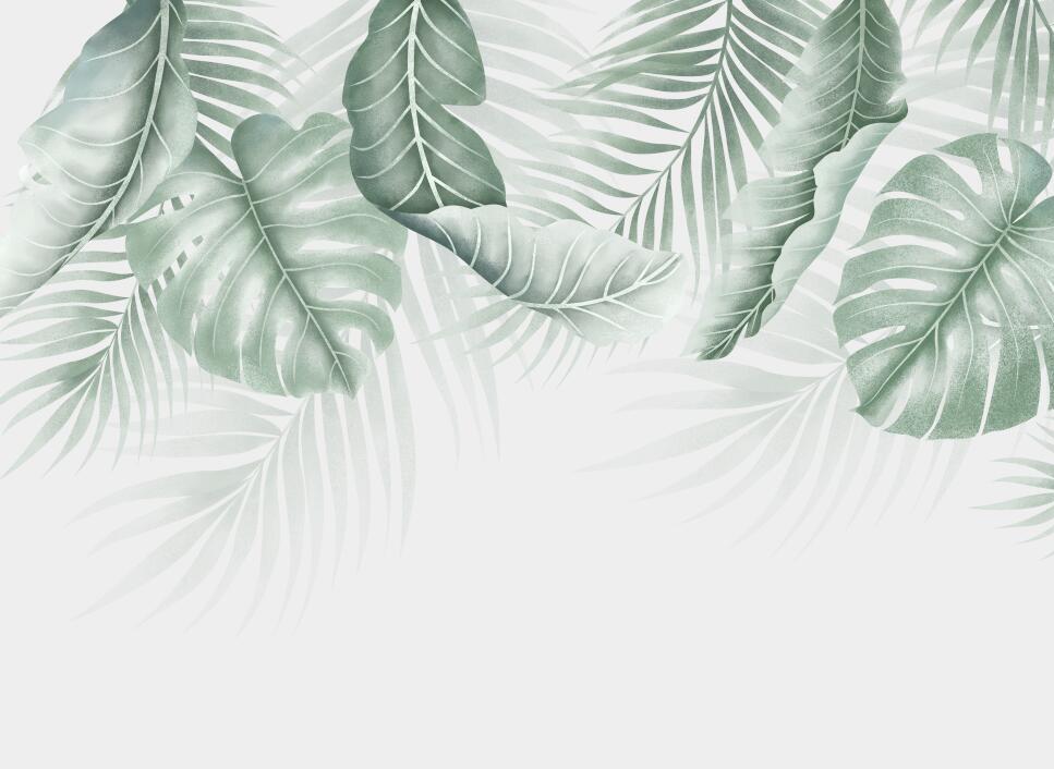 Papier peint feuillage palmier et monstera