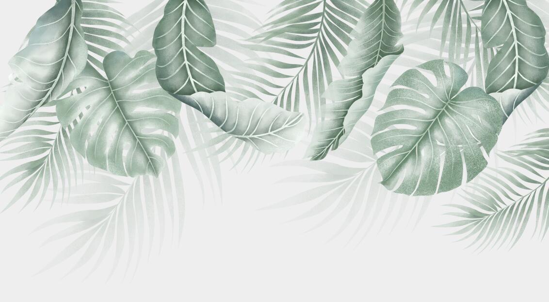 Papier peint feuillage palmier et monstera