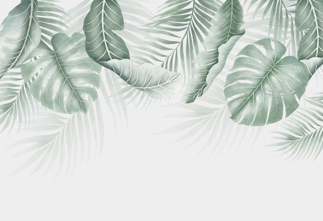 Papier peint feuillage palmier et monstera