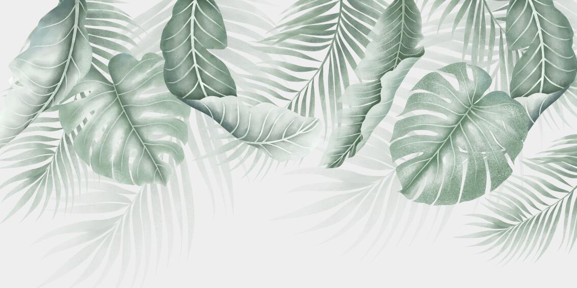 Papier peint feuillage palmier et monstera