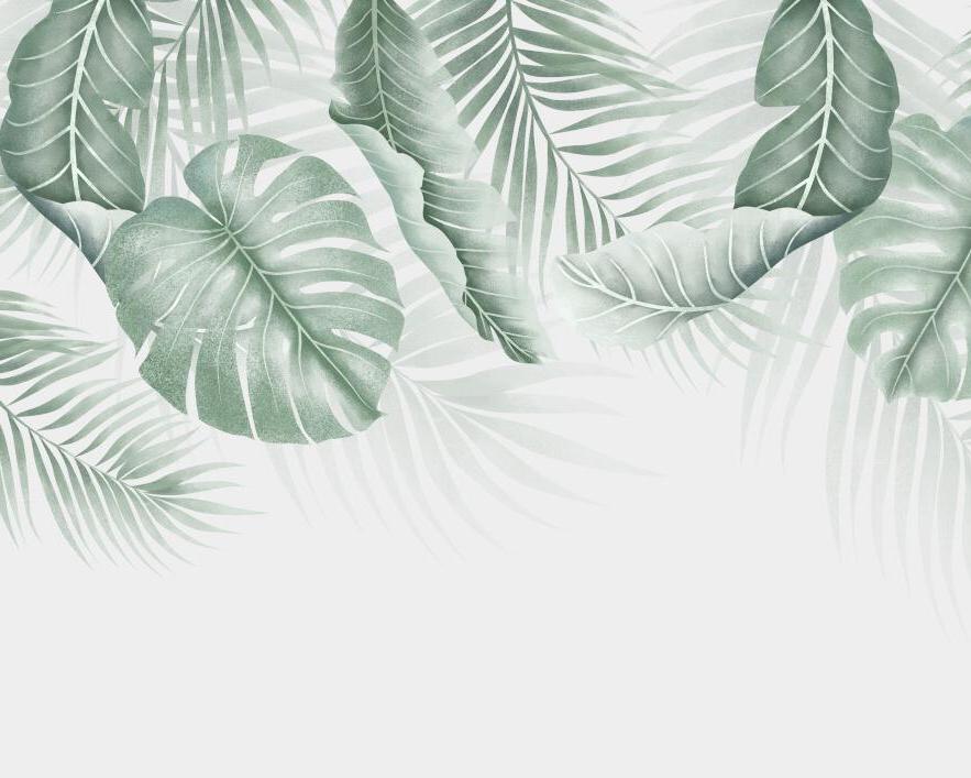 Papier peint feuillage palmier et monstera