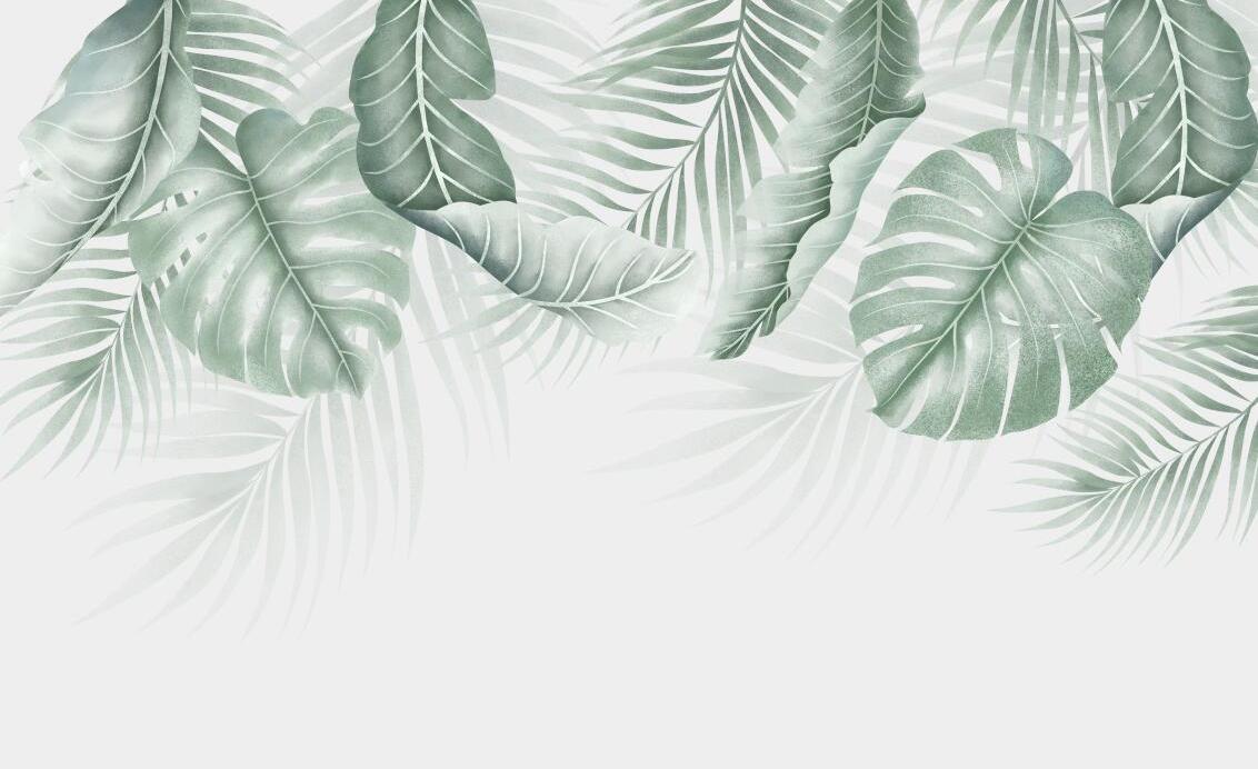 Papier peint feuillage palmier et monstera