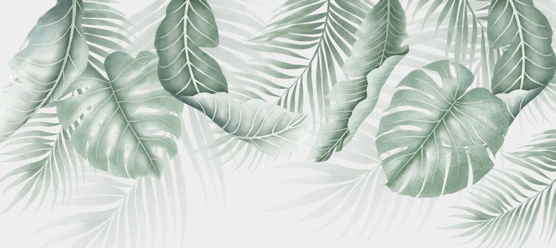 Papier peint feuillage palmier et monstera