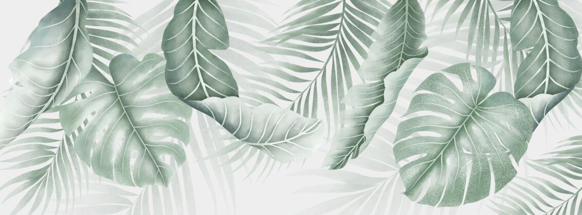Papier peint feuillage palmier et monstera