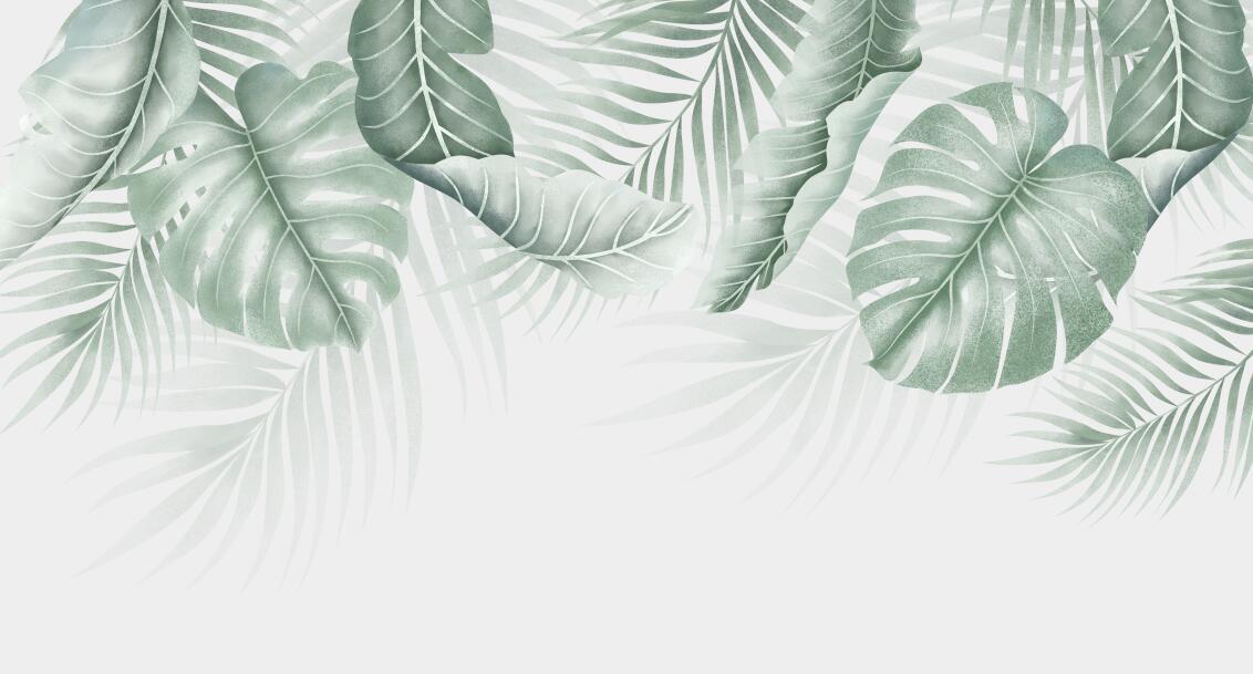 Papier peint feuillage palmier et monstera