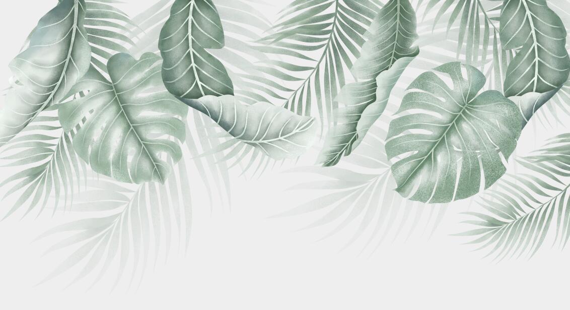 Papier peint feuillage palmier et monstera