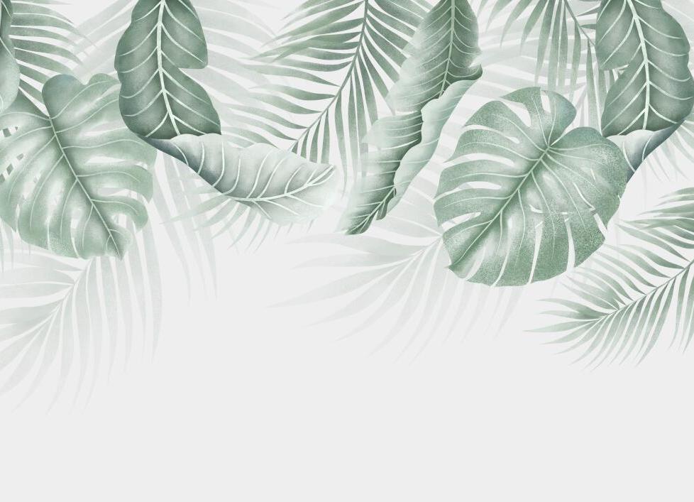 Papier peint feuillage palmier et monstera