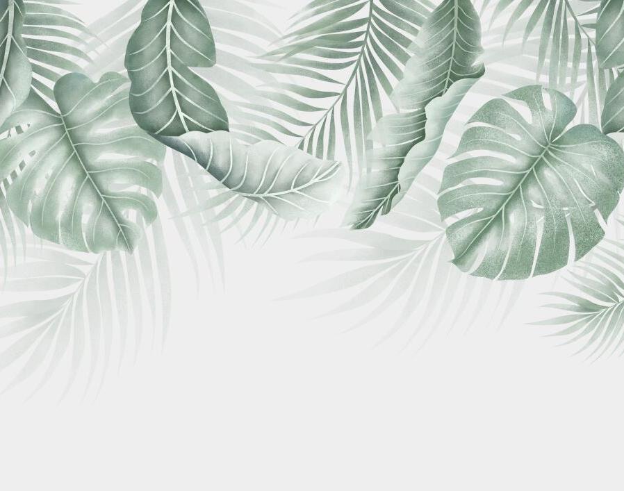 Papier peint feuillage palmier et monstera