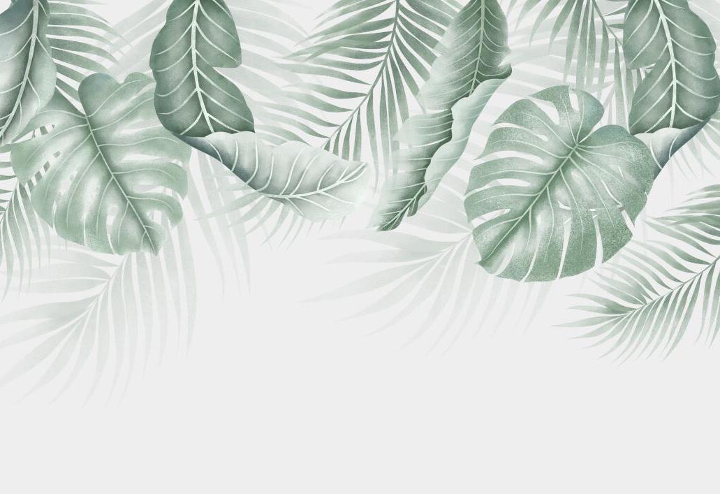 Papier peint feuillage palmier et monstera