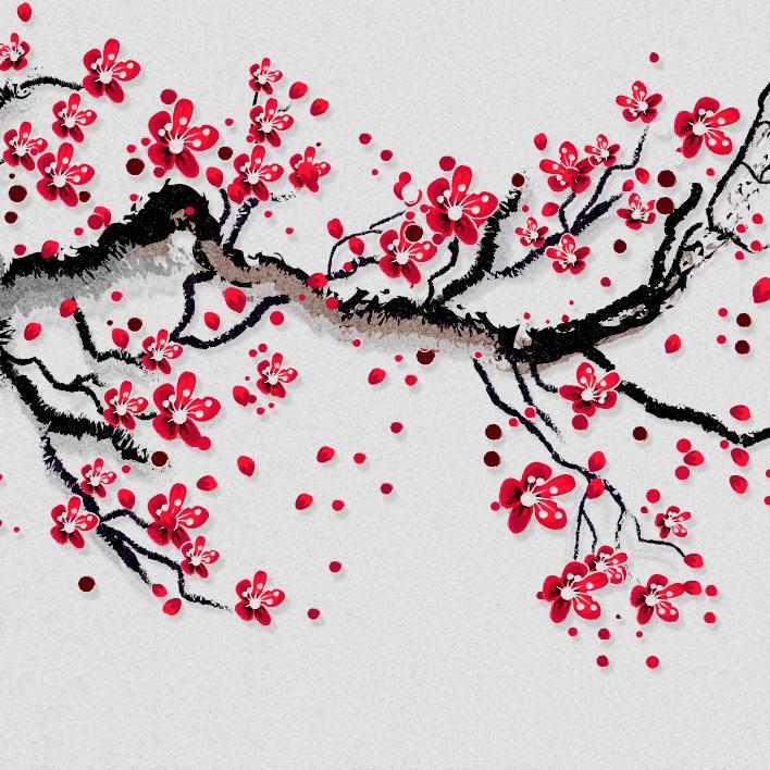 Papier peint cerisier japonais en fleurs