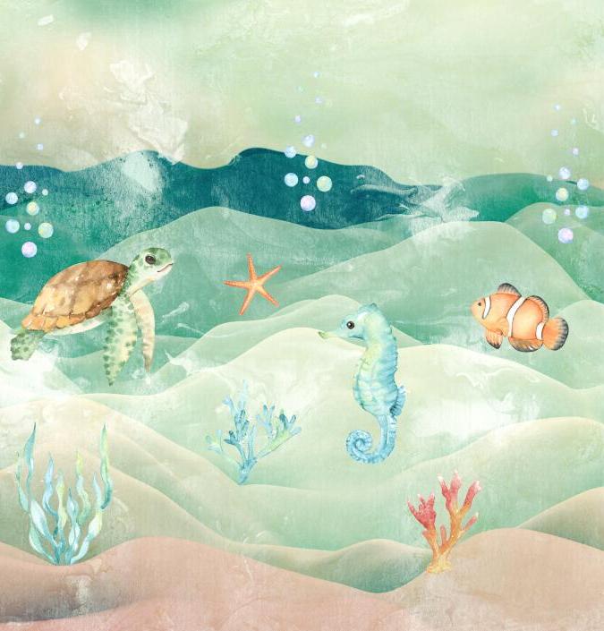 Papier peint chambre bébé poissons et fond marin