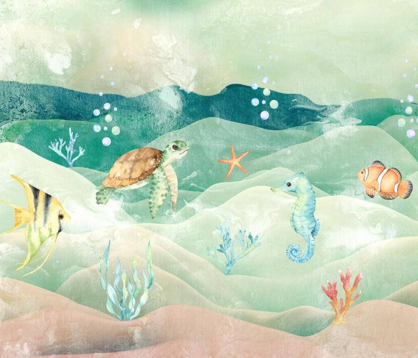 Papier peint chambre bébé poissons et fond marin
