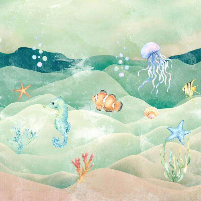 Papier peint chambre bébé poissons et fond marin