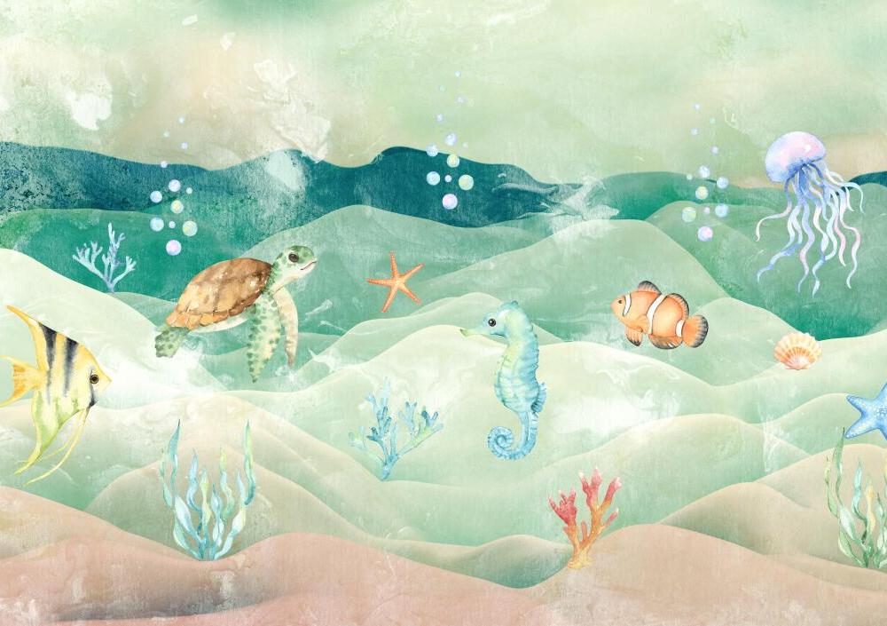 Papier peint chambre bébé poissons et fond marin