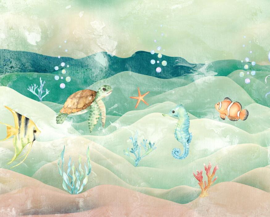 Papier peint chambre bébé poissons et fond marin