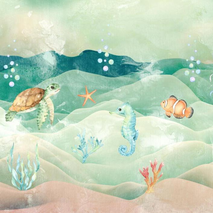 Papier peint chambre bébé poissons et fond marin