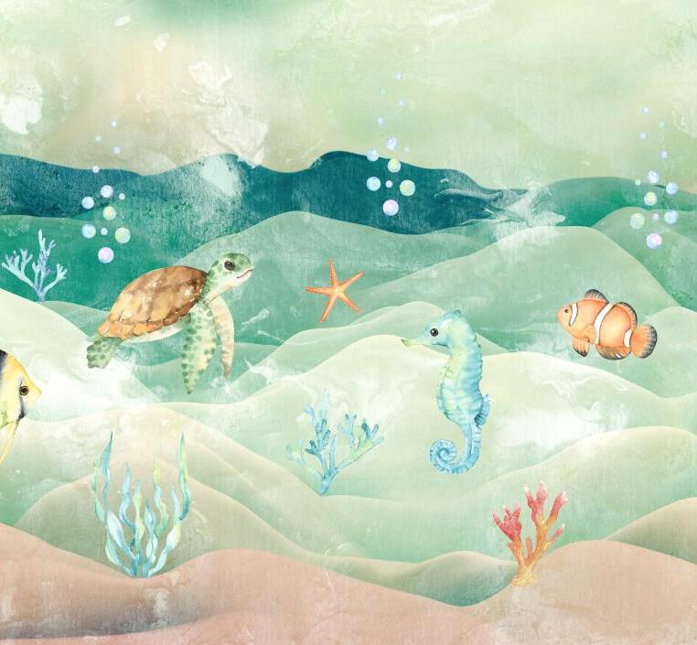 Papier peint chambre bébé poissons et fond marin