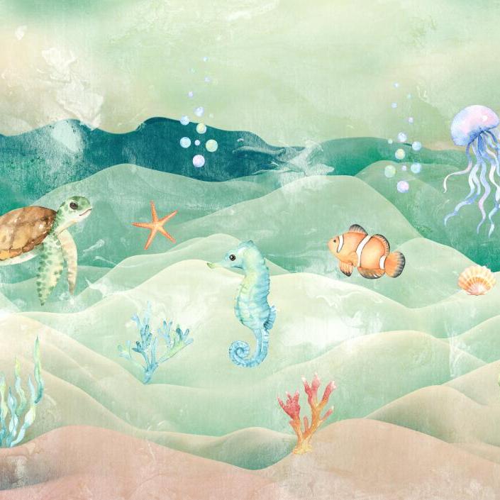 Papier peint chambre bébé poissons et fond marin