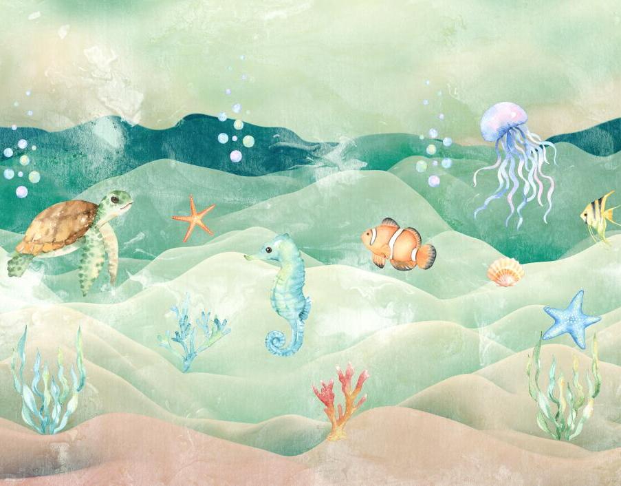 Papier peint chambre bébé poissons et fond marin