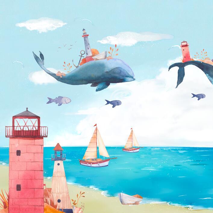 Papier peint chambre bébé baleine et océan