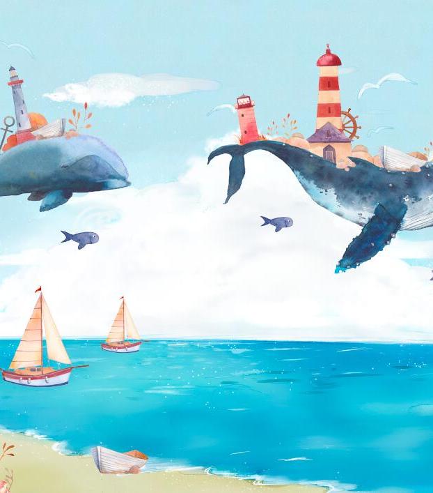 Papier peint chambre bébé baleine et océan