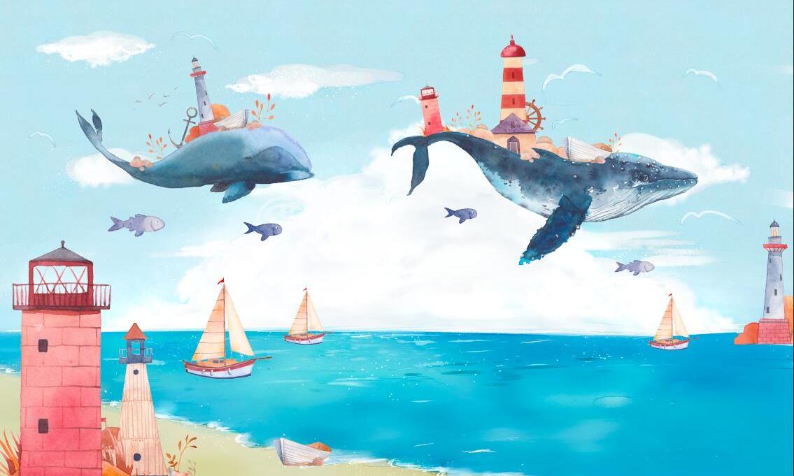 Papier peint chambre bébé baleine et océan
