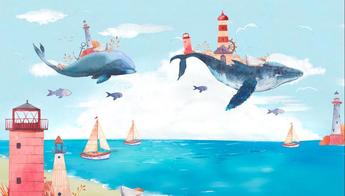 Papier peint chambre bébé baleine et océan