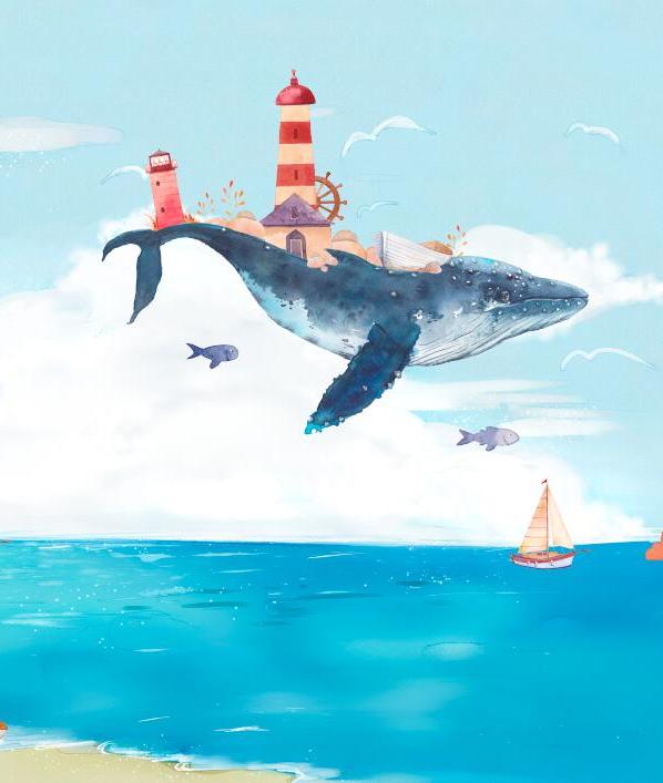 Papier peint chambre bébé baleine et océan