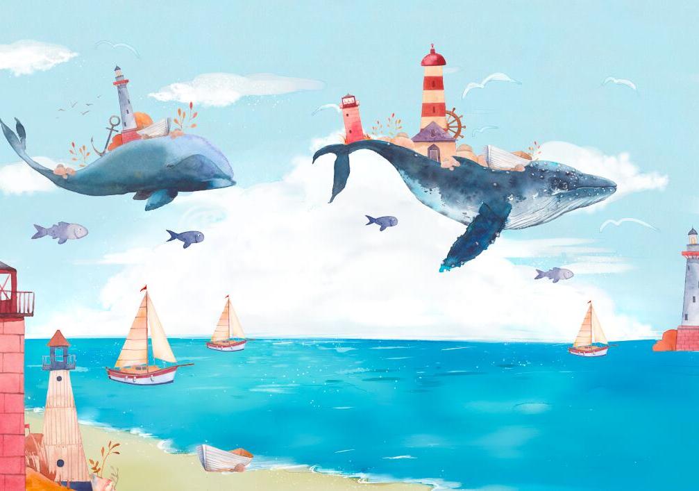 Papier peint chambre bébé baleine et océan